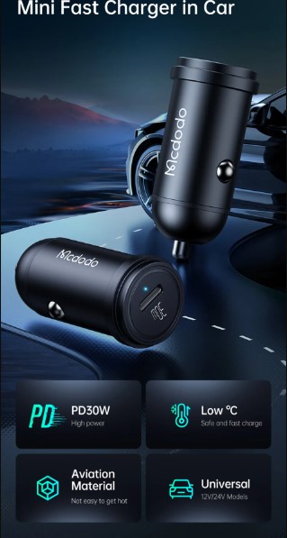 Mcdodo 749 30W 20W 27W 15W Fast Charger For iPhone In-car Mini Port USB Type C PD Fast Charging USB C Car Charger For Samsung. 