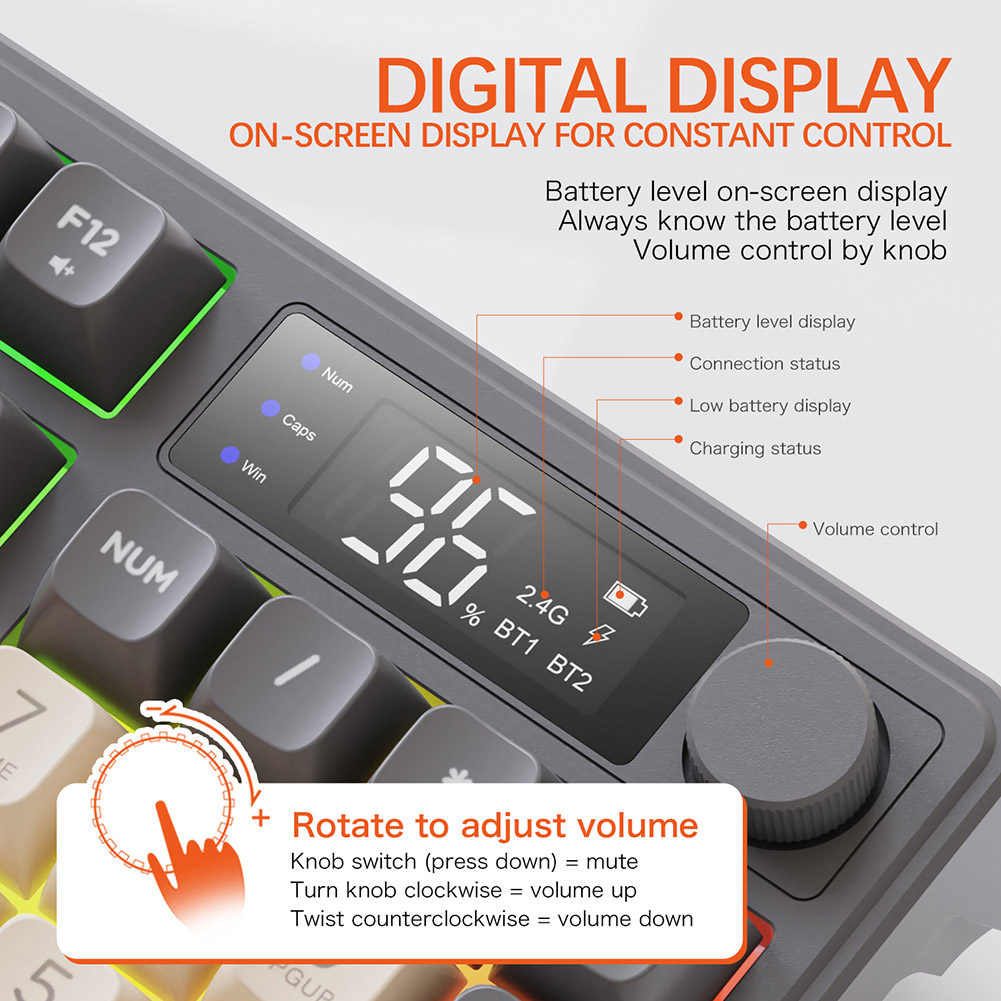 M96 Wireless Mechanical Keyboard Dual Mode 2.4G BT5.0 Receiver Hot Swappable Keyboard 94 Keys RGB Backlit Keyboard for PC Gamer. 