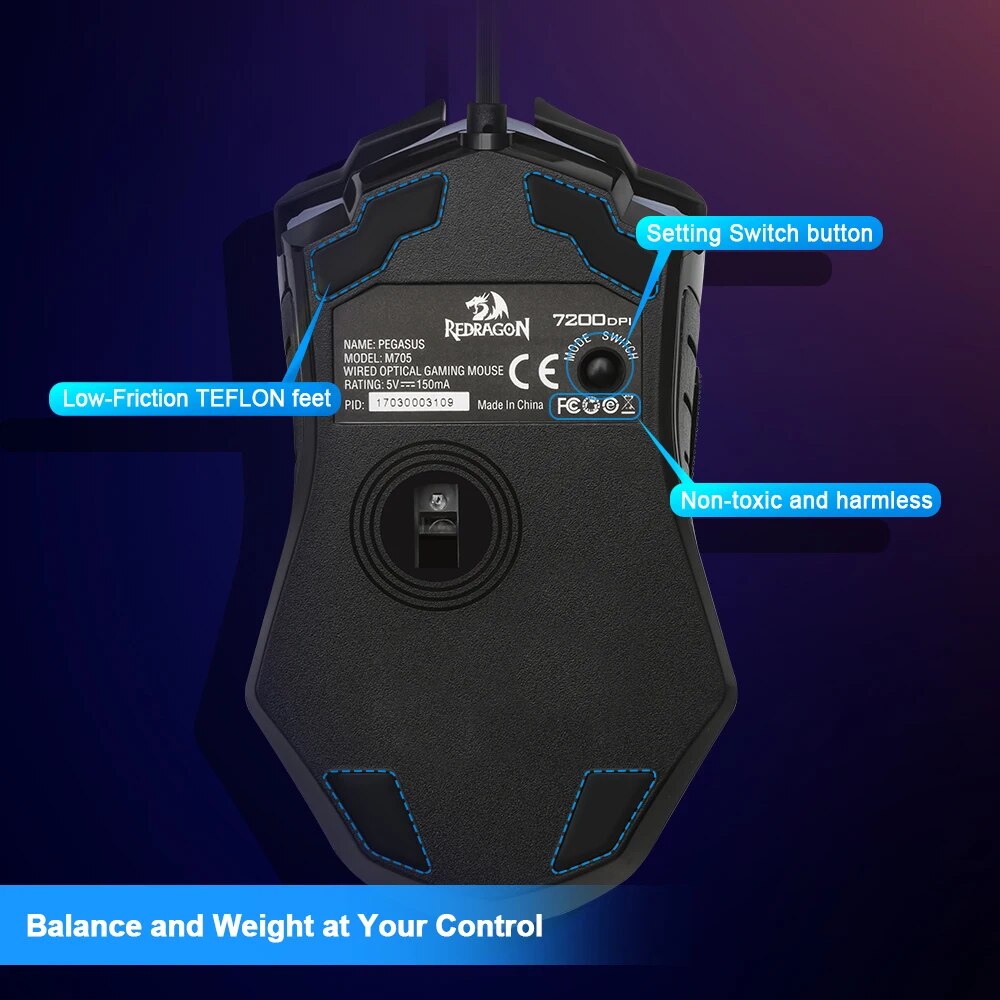 REDRAGON PEGASUS M705 RGB USB Wired Gaming Mouse 7200 DPI 7 buttons mice Programmable ergonomic For Computer PC Gamer Laptop. 