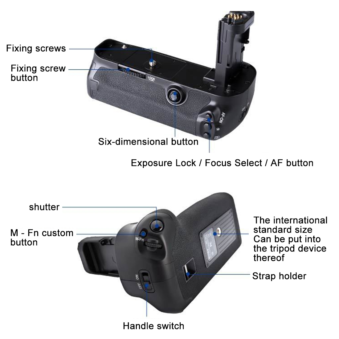 PULUZ Vertical Camera Ba-tte-ry Grip for Canon EOS 5D Mark IV Digital SLR Camera ,Use 2*Canon LP-E6 / LP-E6N,Aperture value / Exposure compensation button, AF point selector / Magnify button, AE lock / FE lock / Index / Reduce button.. 