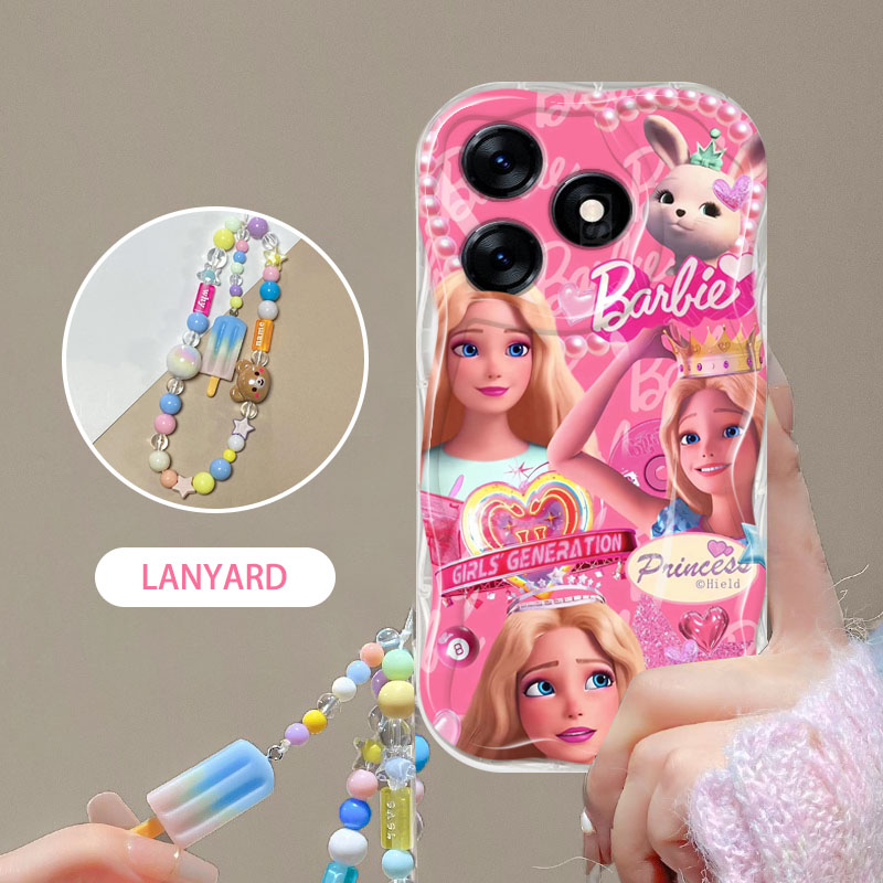 VRQR Handmade Bracelet Phone Case For infinix Tecno Spark 10 Pro 4G Back Cover Wavy Edge Barbies Pattern cover Infinix Tecno Spark 10 10C 4G Smart 8 8 HD 8 Plus Tecno POP 8 Spark GO 2024 8 20C Hot 40 Pro Hot 40i ITEL P55
