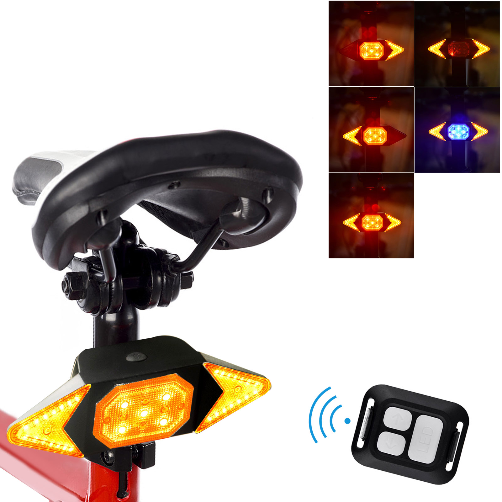 LED Turn sig-nal Bike Light USB Rechargeable Bicycle Tail Light with Direction Indicator Waterproof Cycling Safety Light Intelligent Remote Control Cycling Rear Bright Light Warning Lamp