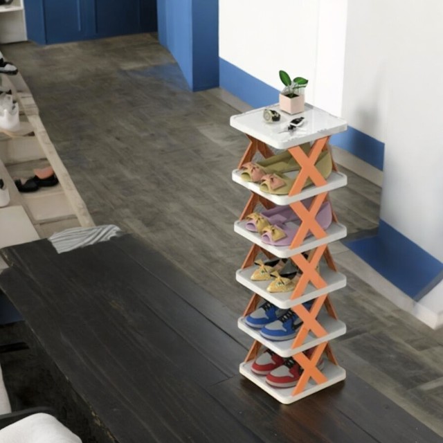 1 pcs 6-Layer Folding Shoe Rack: Adjustable Plastic Cabinet for Shoes, Ideal for Home Organization