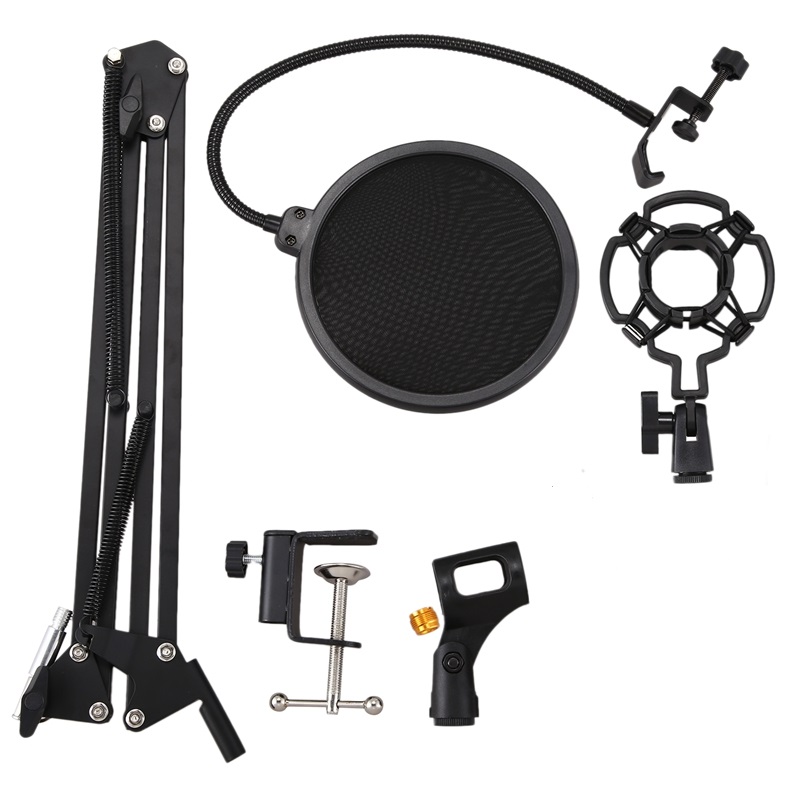 Desktop Microphone Stand Suspension Boom Scissor Arm Stand with 3/8-5/8 Screw/ Shock Mount/ Holder. 