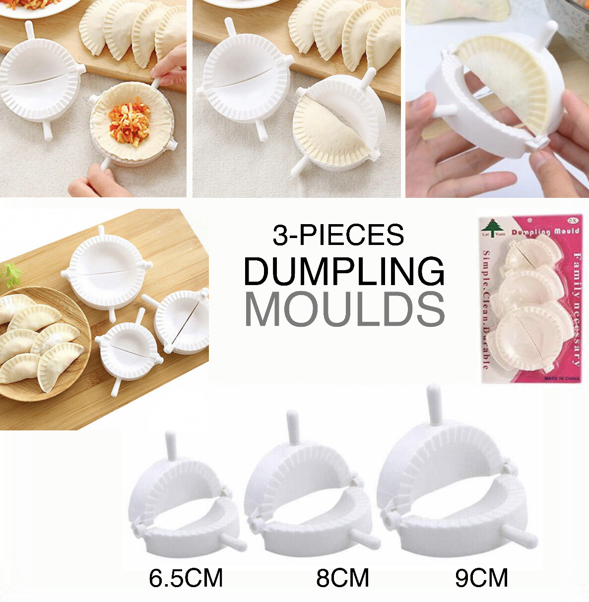 3 Pieces Different Sizes Momo Dumpling Maker Kuli Pitha maker Mold Press Dow. 