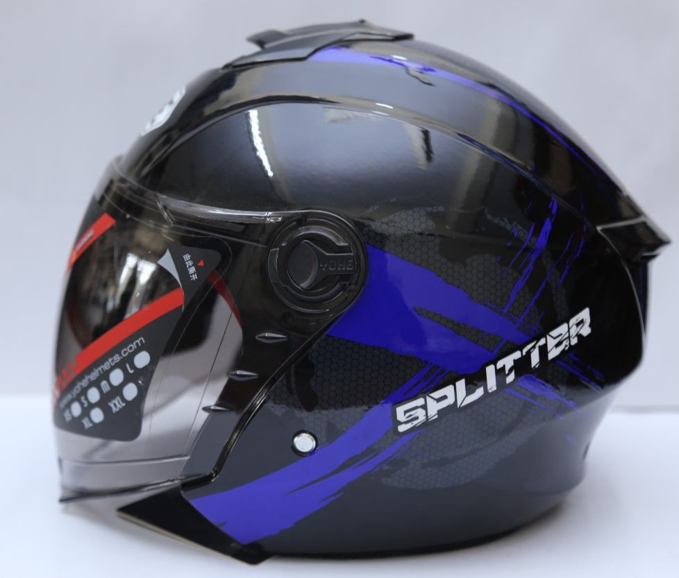 Yohe spilitter blue and black colour halfface helmet. - Motors - Unrivaled in Genre - Modern and Trendy. 