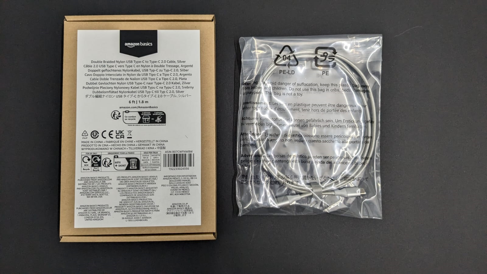 Amazon Basics USB-C to USB-C 2.0 Fast Charger Cable, Nylon Braided Cord, 480Mbps Speed, USB-IF Certified, for Apple iPhone 15, iPad, Samsung Galaxy, Tablets, Laptops, 6 Foot, Silver. 