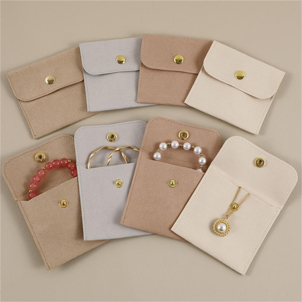 Multiple Colors Velvet Jewelry Bag Bulk Sale Small Size Plush Snap Button Pouch Necklace Storage bag for Gift Presentation