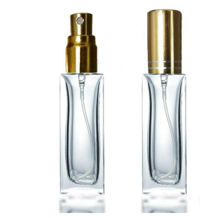 10ml Empty Refillable Perfume Clear Glass Atomiser Spray Bottles Travel Square Bottles with Mist Pump for Aftershave Cologne. 
