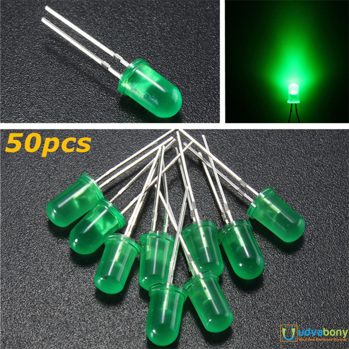 50Pcs-5mm Colorful GREEN LED 5mm Round LED Light Emitting Diode Basic Green Light Bulbs For Electronics Project Indicator Front Panels LED Light DIY - Rgb Light