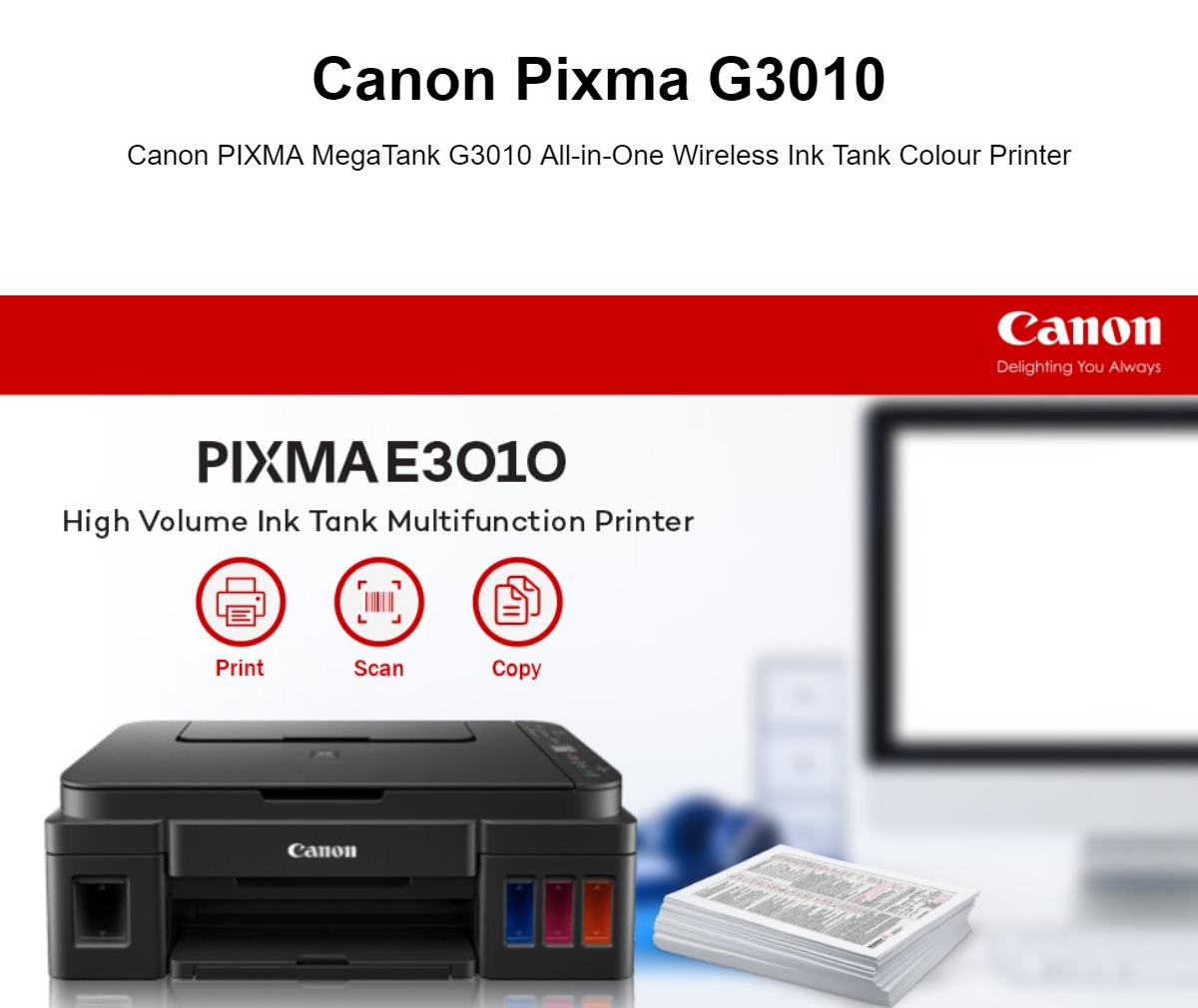 Canon Pixma G3010 Refillable Ink Tank । Wireless All-In-One Printer ...