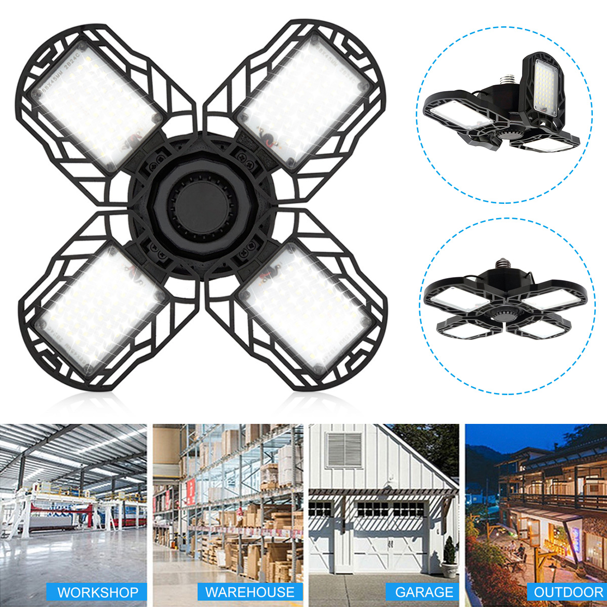 E27 60 80 120W LED Garage Light Bulb Deformable Ceiling Fixture Workshop Lamp 