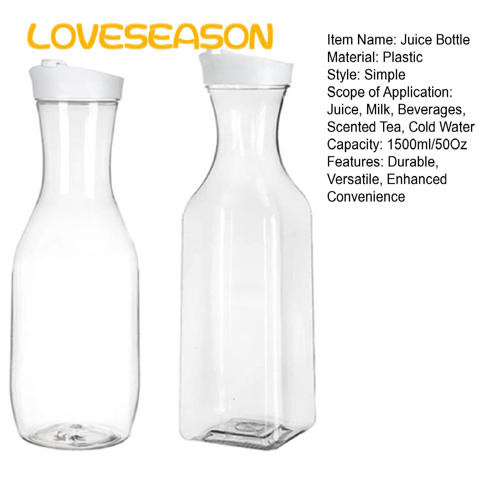 Juice Bottle with Airtight Lid 50 Oz Airtight Juice Carafe with Lids Convenient Drink Pitcher for Fridge Storage Easy Pouring Ideal Milk Container for Bar Freezer Beverage Bottles for Hand Washable. 