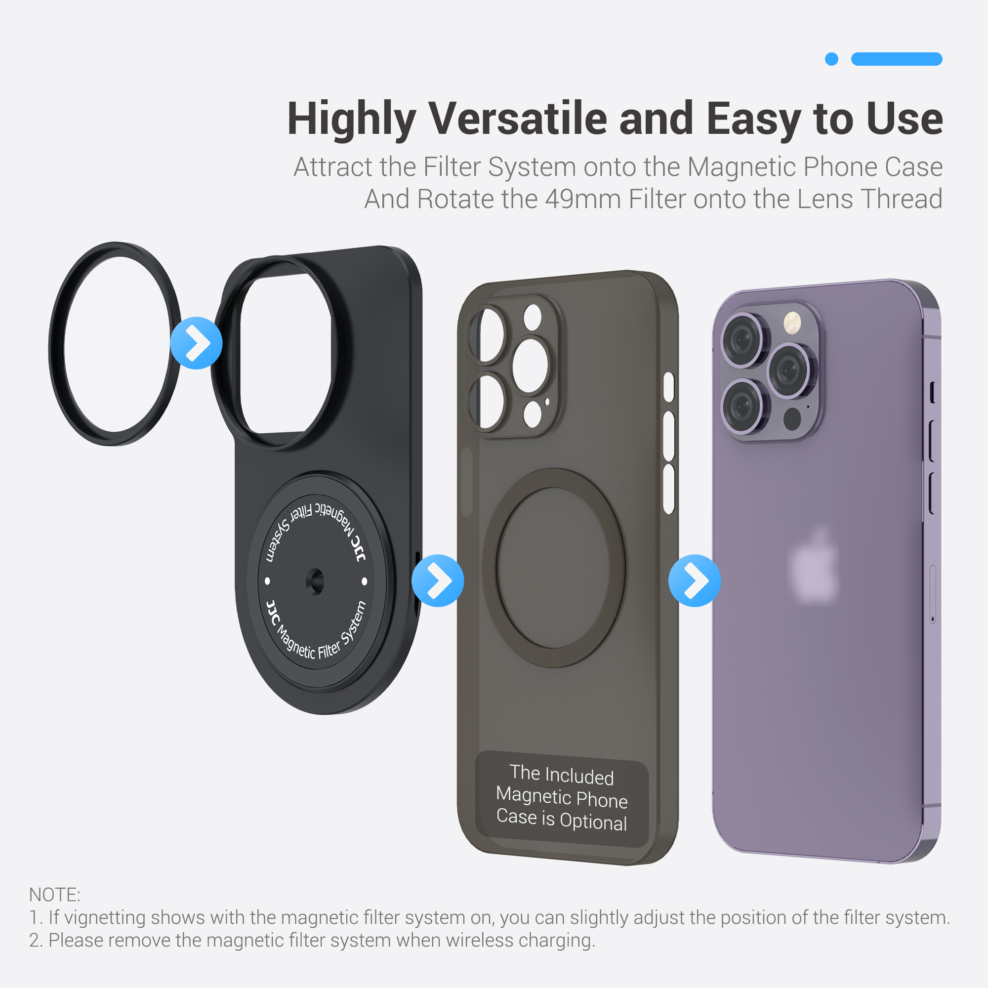 JJC Magnetic Lens Filter Kit for iPhone 13/14 Pro, 13/14 Pro Max MagSafe phone case filter Soft Lens Hood Anti Glass Reflection. 