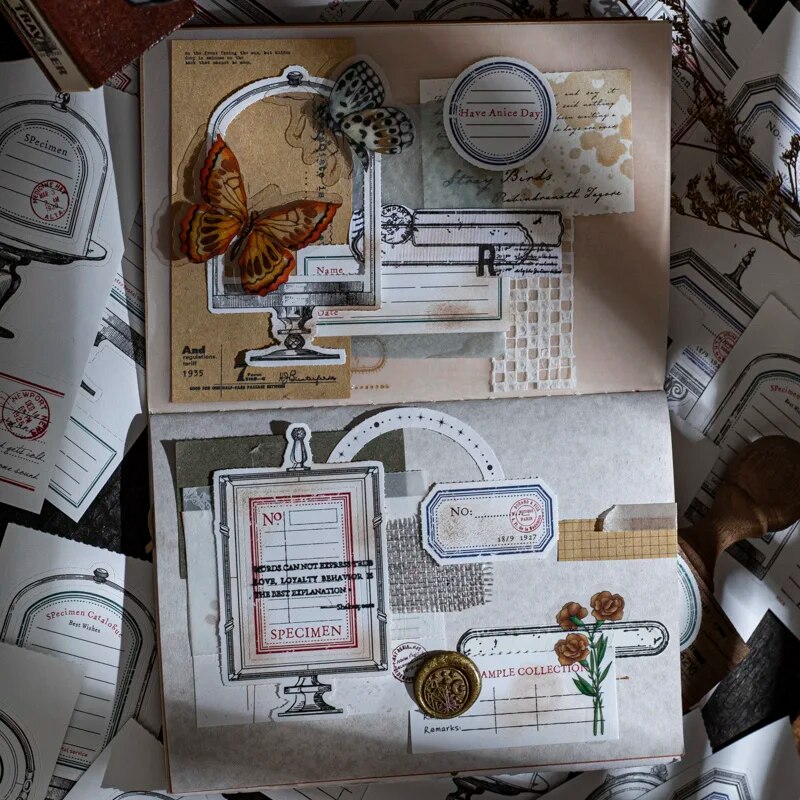 Yoofun 30 Unrepeated Pattern Specimen Pamphlet Vintage Hallow Note Pad Retro Ticket Memo Material Paper for Journal Scrapbooking. 