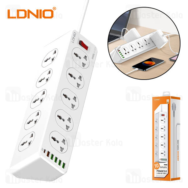 LDNIO SC10610 2500W 10 Sockets + Type-C PD + QC3.0 6 USB Ports Power Strip Adapter. 