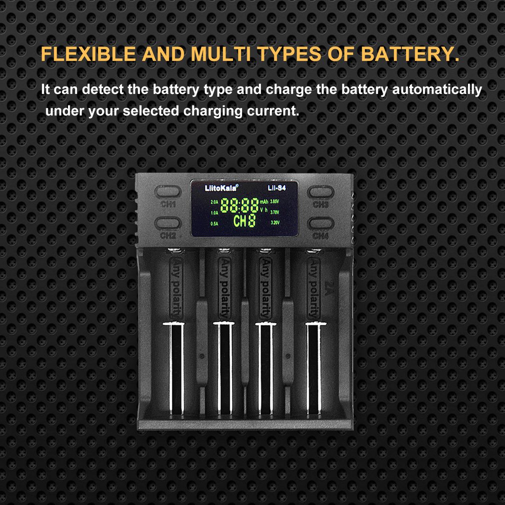 A Liitokala 18650 26650 21700 4 LCD Slots Display NiMH to the ion Battery Charger.. 