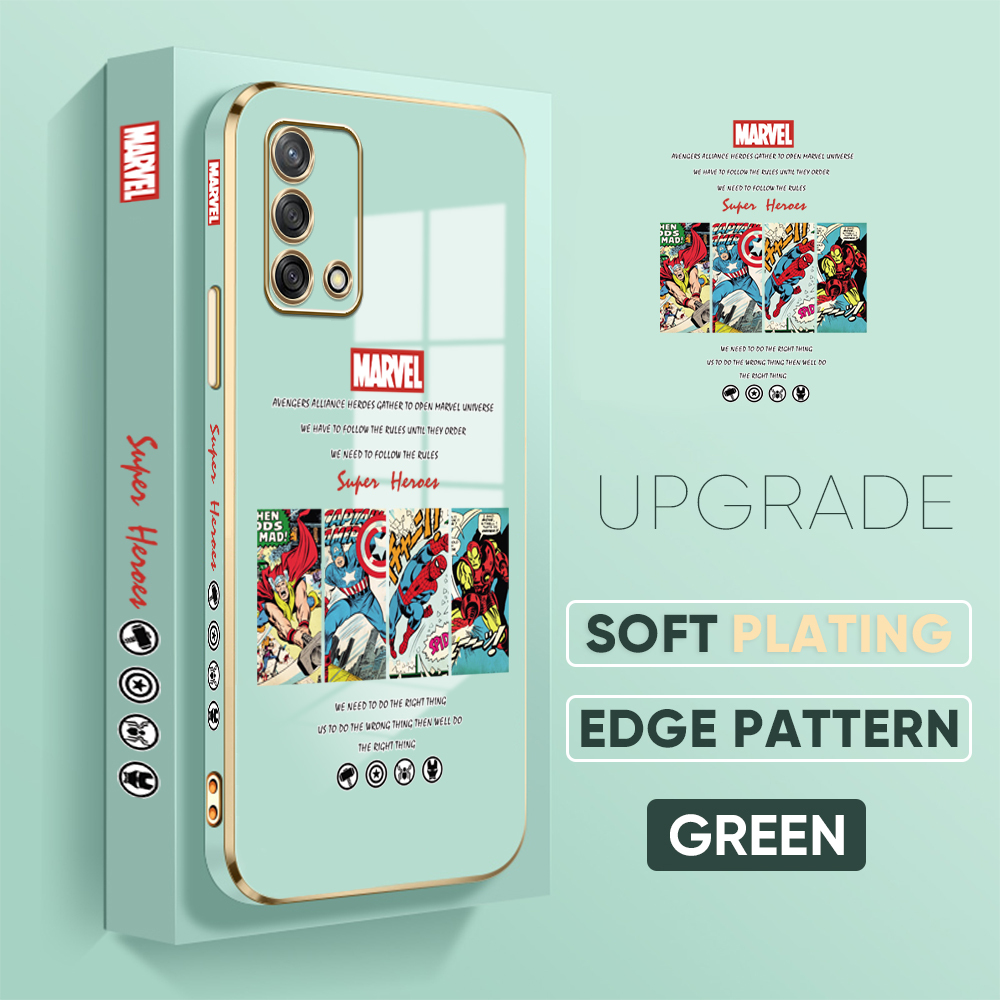 Jizetin (Free Lanyard) for OPPO F19 / A95 / A74 4G Back Cover Superhero Collection Luxury 6D Plating Case Side Pattern Soft Silicone Square Phone Cases