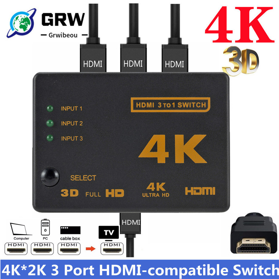 CUANFEN 4K 2K 3x1 HDMI Cable Splitter HD 1080P Video Switcher Adapter 3 Input 1 Output Port HDMI Hub for Xbox PS4 DVD HDTV PC Laptop TV