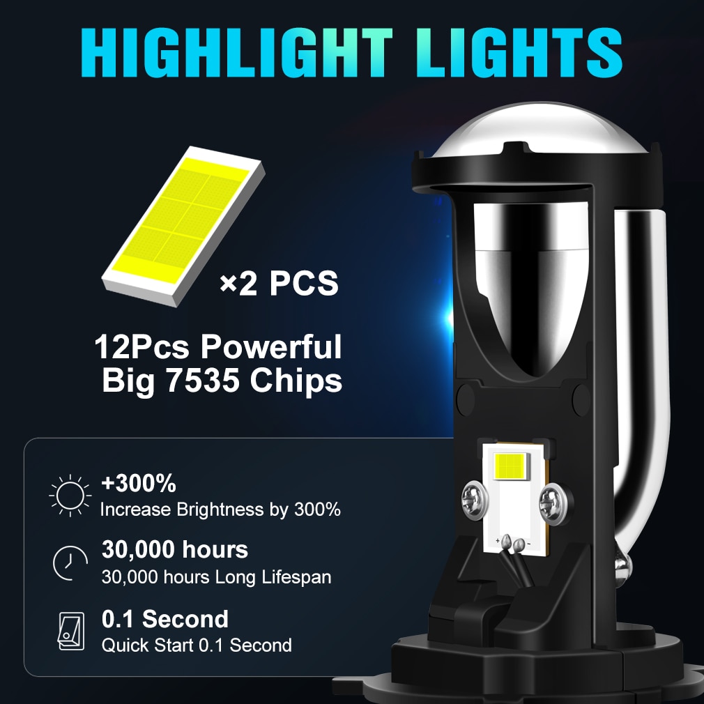 H4 LED Projector Mini Lens Auto H4 LED Headlight Bulbs Kit Conversion Kit Hi/Lo Beam RHD LHD 6000K Super Bright Car Light Lamp-Left-Hand Drive. 