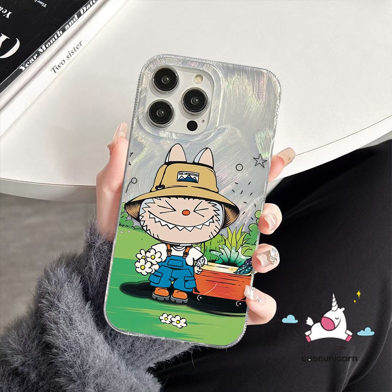 Cartoon Cute Pop Mart Labubu Case For Realme 5i 11 5 7 9i 5s C15 C51 C20 C67 Note 50 C25 C35 C17 C53 C21 C11 C30 C31 C21Y C12 C55 C33 C3 C25Y C25s Luxury Couples Feather Yarn Cover. 