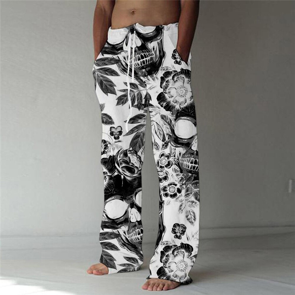 Men's Fashion Straight Trousers 3D Print Elastic Drawstring Design Front Pocket Pants Skull Graphic Prints Skeleton Comfort Soft. 