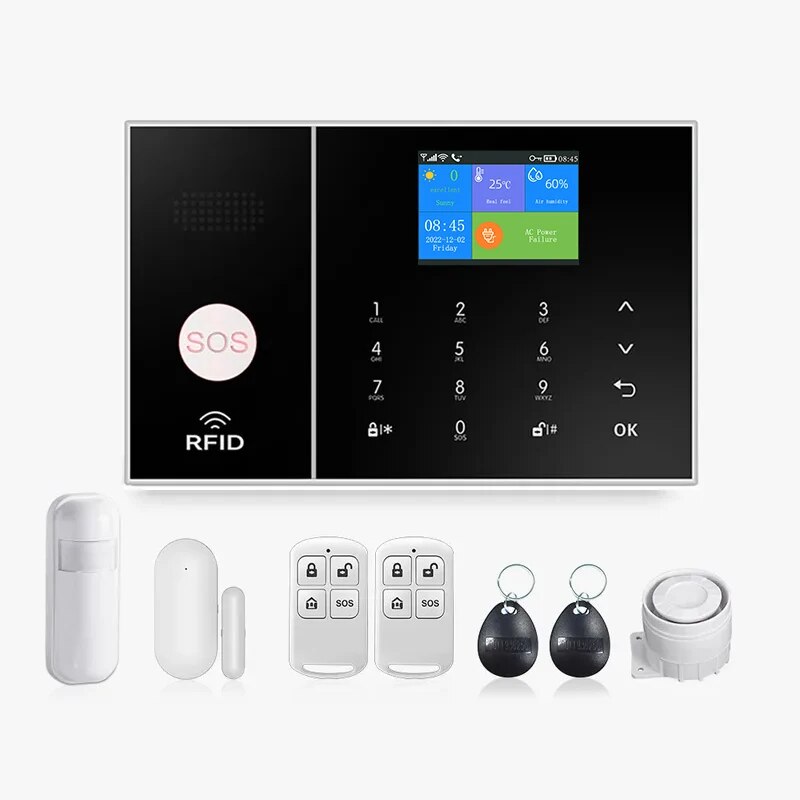 MULO Wifi GSM Alarm System For Home Wireless Security Burglar System Kit 2G Smart Life Tuya App Control Work With Alexa. 