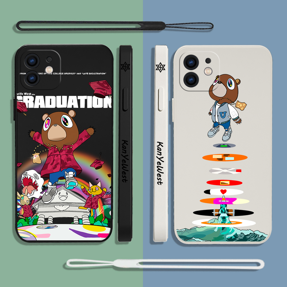 Kanye West Graduation Phone Case For iPhone 15 14 13 12 11 Pro happyMax Mini X XR XS MAX SE20 8 7 6 6S Plus Silicone with Hand Strap