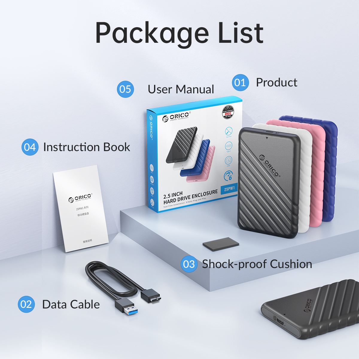ORICO 25PW1-U3 2.5 inch USB3.0 Micro-B Hard Drive Enclosure. 