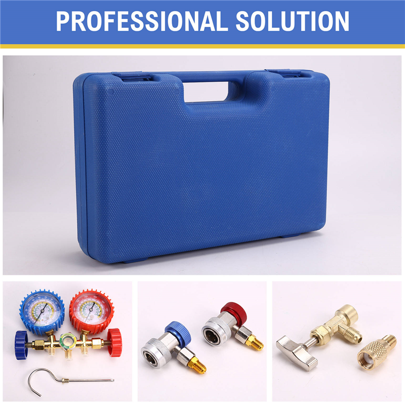 AC Gauges R134a R12 R22 R502 3 Way Automotive AC Gauge Antishock Gauges Hoses Couplers Adapter Puncturing Tap Freon Kit. 