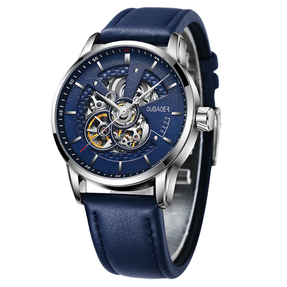 OUBAOER Mens Watches 2021 Mechanical Automatic Top Brand Luxury Tourbillon Self Winding Leather Sport Wristwatch. 