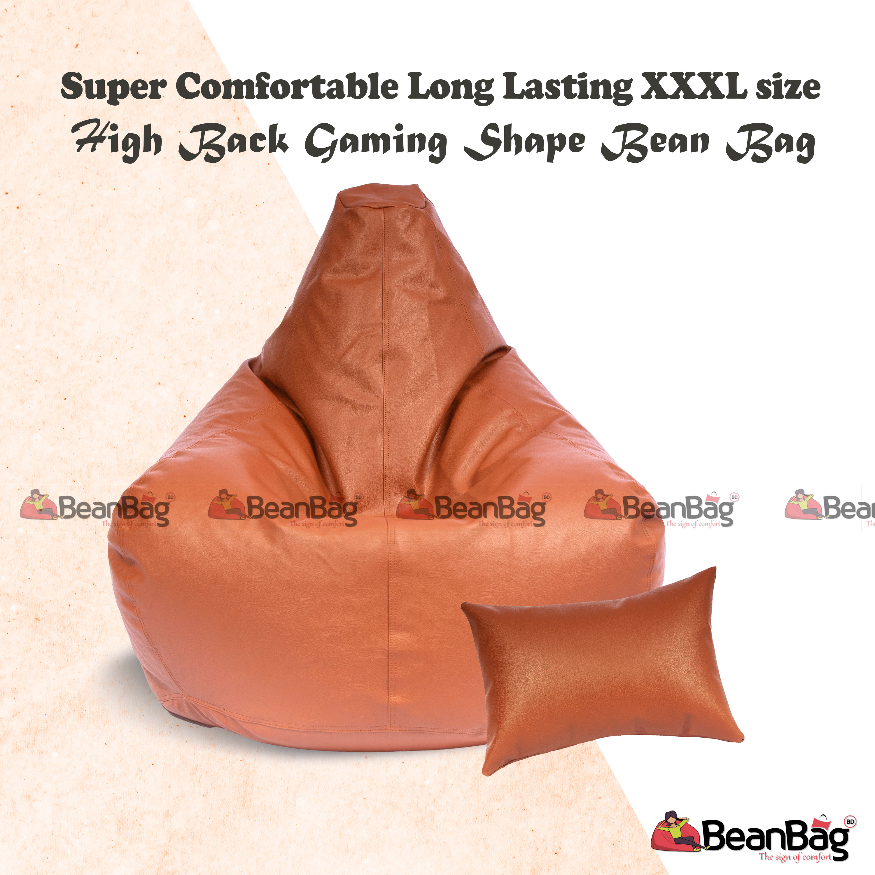 Bean Bag BD-XXXL High Back Gaming Bean Bag Single_ Bean Bag & Pillow_Brown Colour_Premium Quality