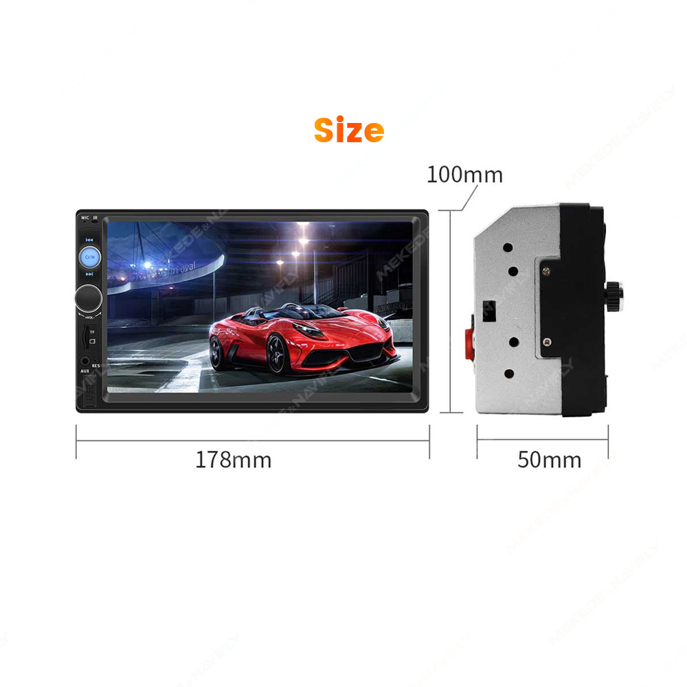 NaviFly 7 Touch Screen Stereo for Universal Car Radio 12V 2 Din FM Power Aux Input Auto MP5 Player SD USB Built-in BT HD video. 