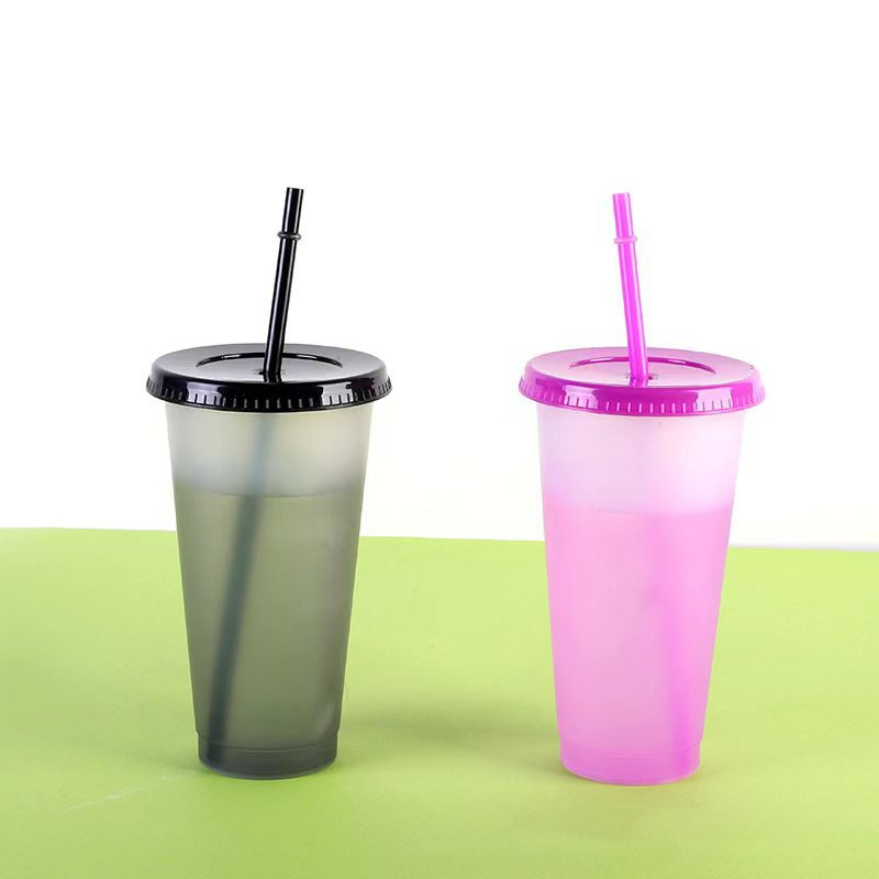 Reusable Plastic Cups With Lids And Straws 710Ml Color Changing Cups Home Kitchen Picnic Portable Party Cups. 