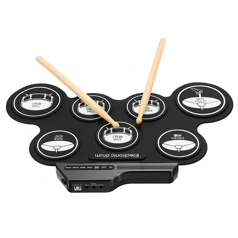 7 Pads Electric Drum Set ,Portable Roll Up Drum Practice Pad Drum. 
