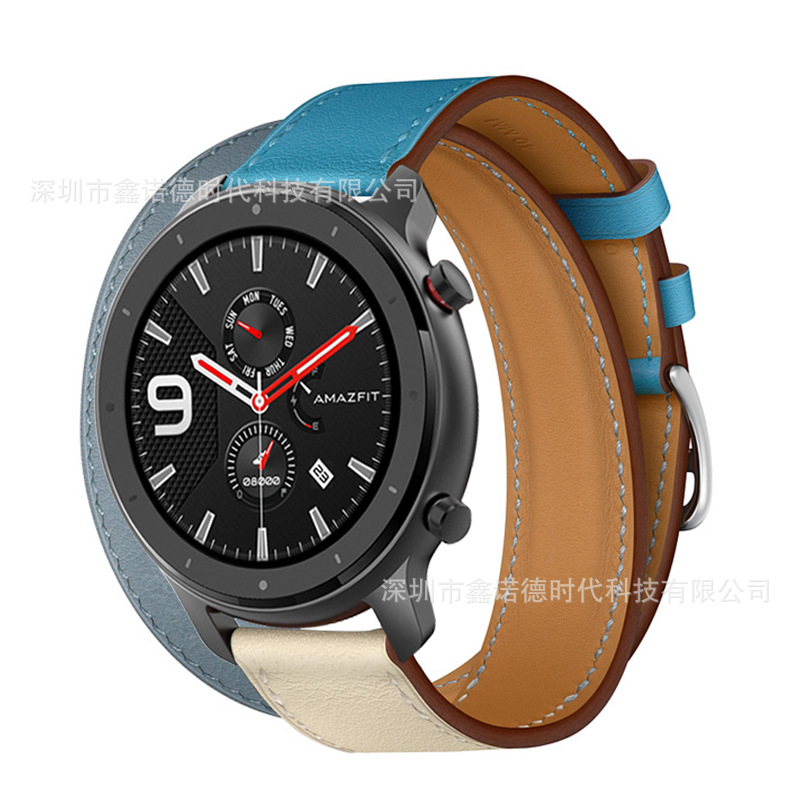 [autismaut] Applicable Amazfit GTR Strap Contrast Color Leather Strap Double Ring Strap 42MM 47MM Leather Strap. 