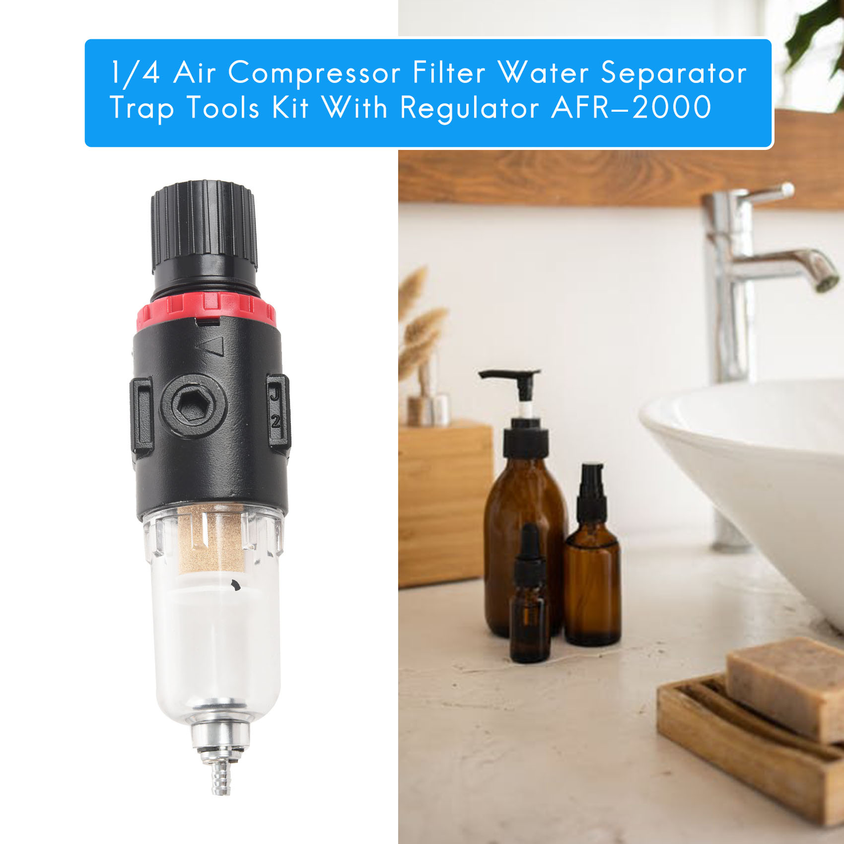 1/4 Air Compressor Filter Water Separator Kit With Regulator. 