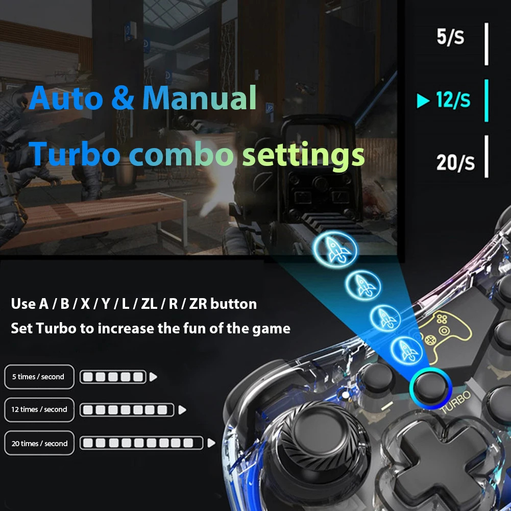 Wireless Transparent RGB Video Gamepads Game Controller Joystick STK-7039RG Compatible For Switch Pro Windows 7/8/10 And PC Steam.