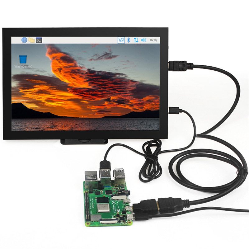 10.1 Inch Touch Screen LCD Display with Metal Case Parts Accessories for 3B+/4B Nano PC EU Plug. 