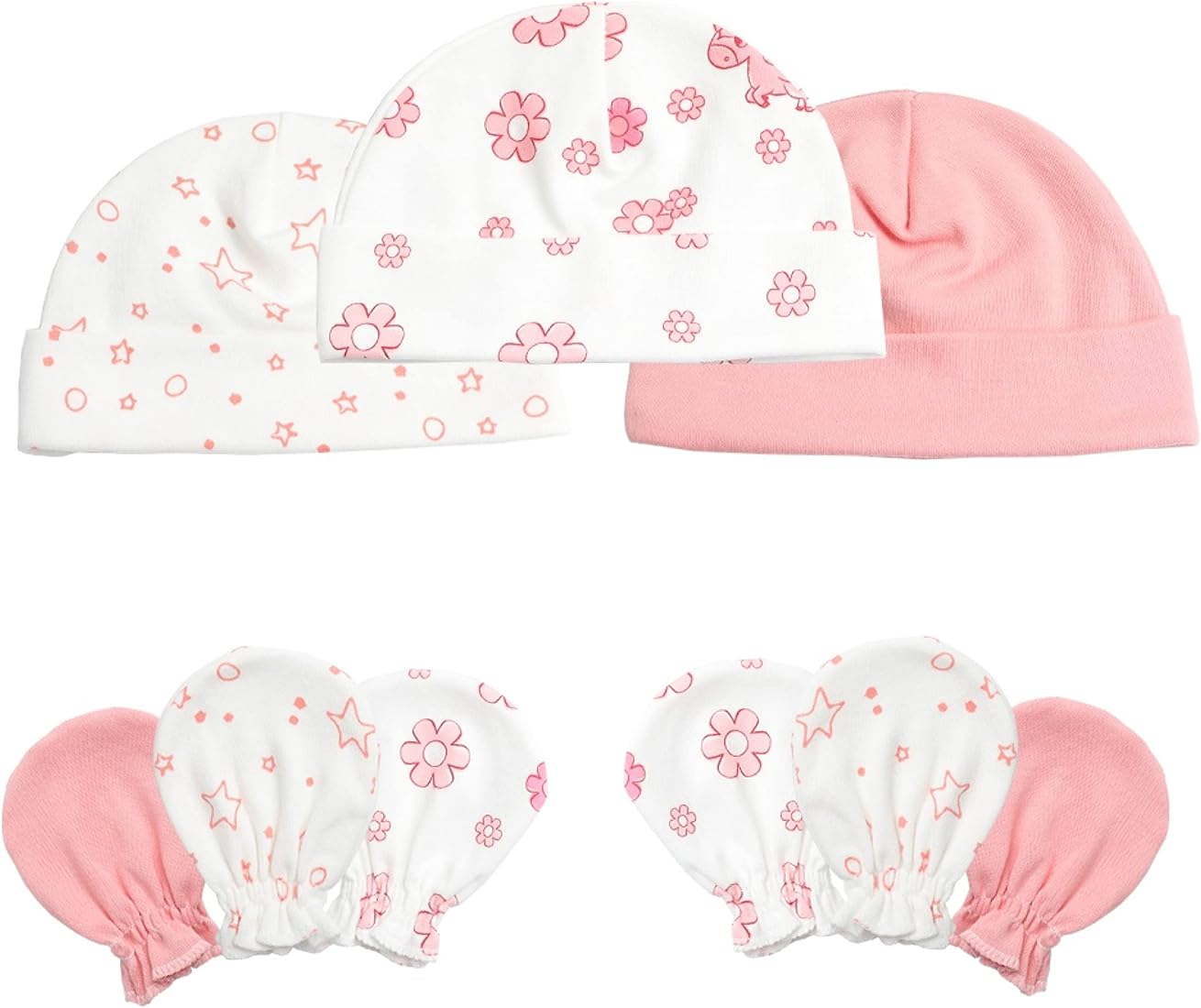 Buy Plumbunny Baby's Cotton Cap And Mitten Set (Pack Of 6) (CNMTUS03_Pink_0 Months-3 Months) at Amazon.in