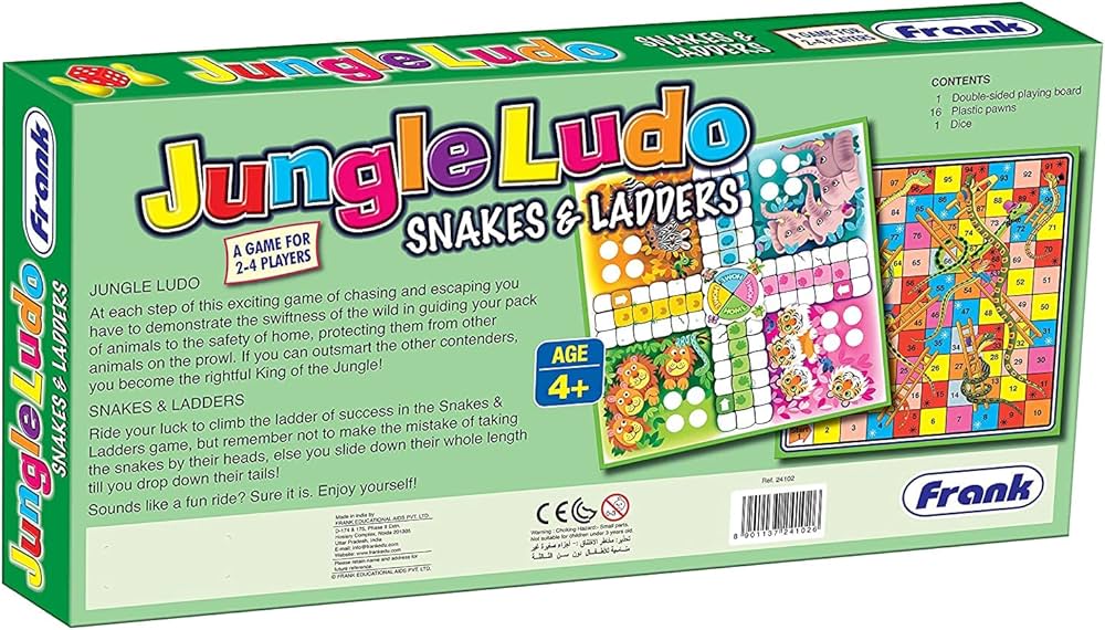 Imported Jungle Ludo, Snakes and Ladders 2-in-1 Game Play Set for 2-4 People. 