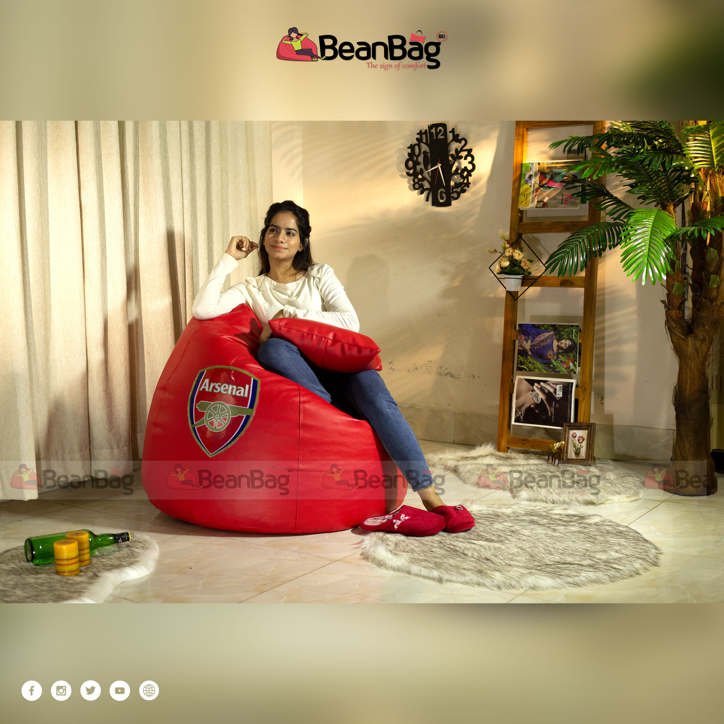 Bean Bag BD- XXL Size Round Shape with Arsenal Logo_Red Color Bean Bag Single_ Bean Bag & Pillow_Premium Quality. 