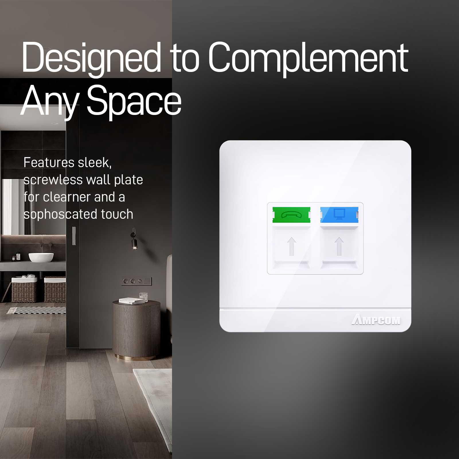 AMPCOM RJ11 RJ45 plate Wall Socket Wallplate plate 1-Port 2-Port 4-Port Networking Telephone Socket Outlet Mount Panel. 