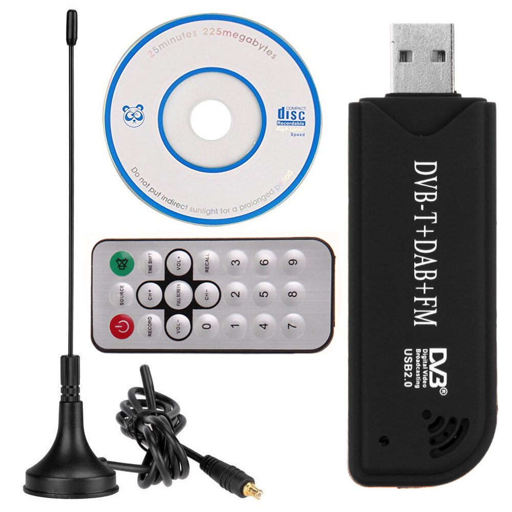 Digital TV Receiver Stick USB 2.0 Digital DVB-T SDR+DAB+FM HDTV TV Tuner Receiver Stick RTL2832U+R820T2 w/Antenna Remote Control. 