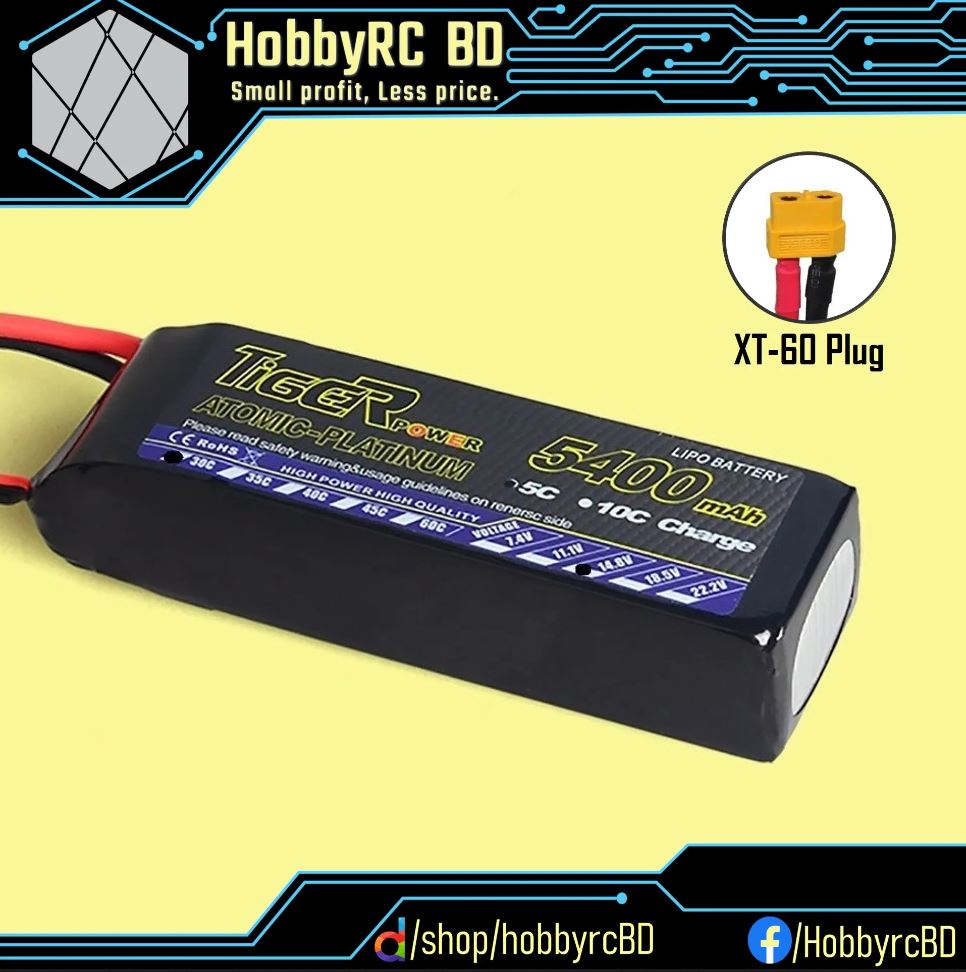 5400mAh Tiger 4S 14.8v 30C Lipo Battery for Remote Control Multicopter/ Fixed Wing/ Rover. 