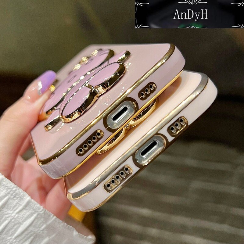 AnDyH Casing For Samsung galaxy A51 4G A51 5G A51 5G UW M40s Case Cartoon Fashion Hello Kitty Plating Reversible Mirror Folding Stand Phone Case Shockproof Phone Casing Full Lens Cover Camera protective Softcase. 