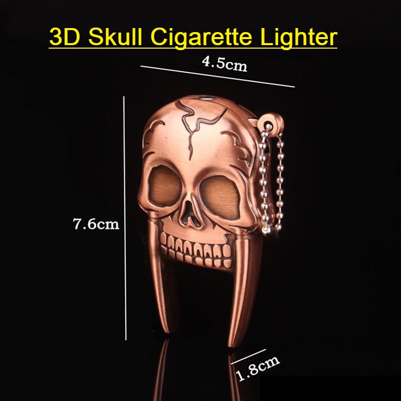SKULL Shape Metal Body Skull Gas Lighters Skull Creative Refillable Windproof Gas Lighters With Portable Key Chain. 