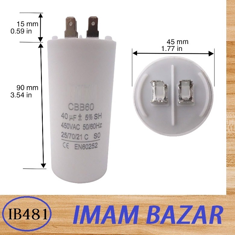 CBB60 Run Capacitor 40uF 450V AC Double Insert 50/60Hz Cylinder  White for Air Compressor Water Pump Motor. 