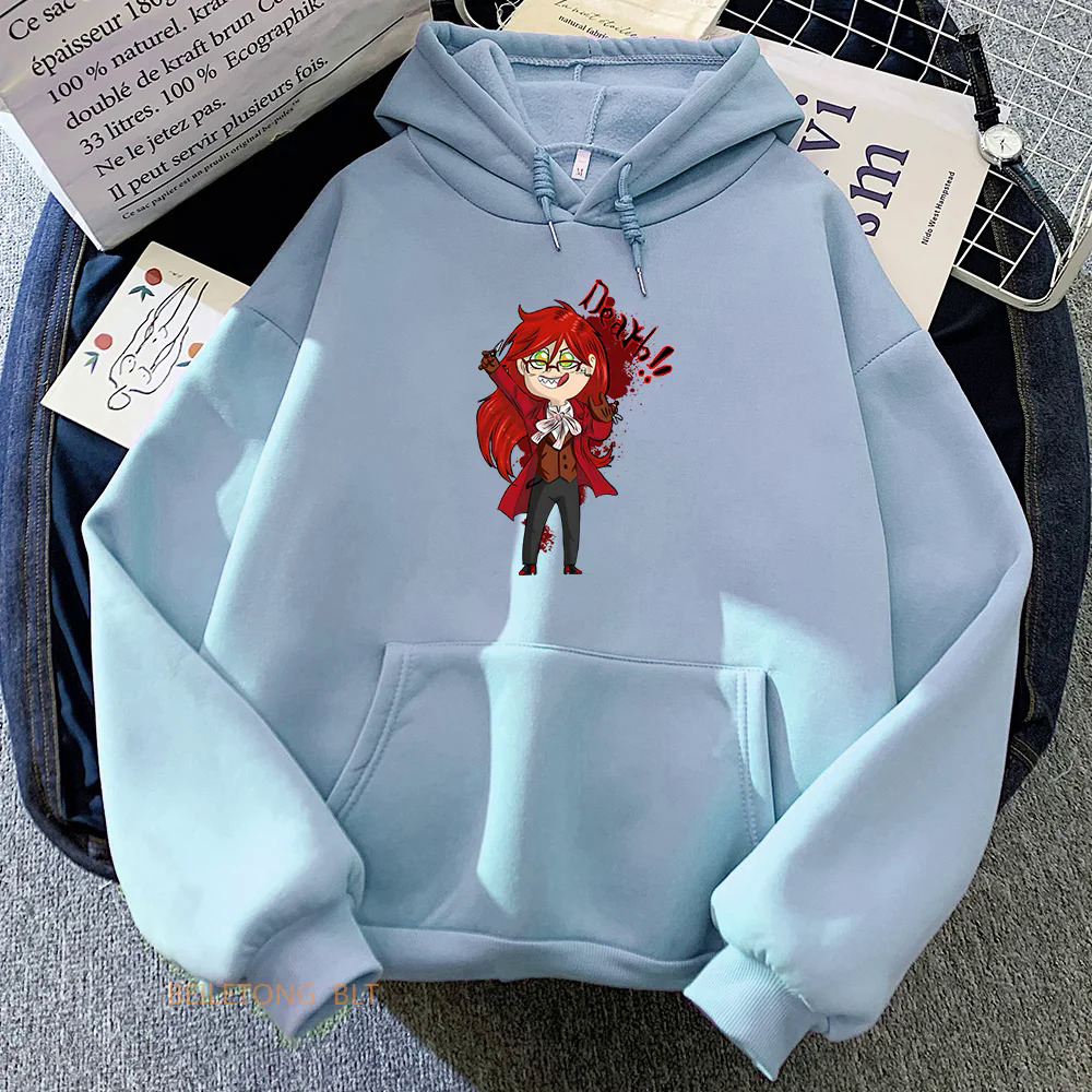Black Butler Kuroshitsuji Grell Sutcliff Hoodie Female Anime Clothes Cute/kawaii Aesthetic Sweatshirt Autumn/winter Fleece Hoody. 