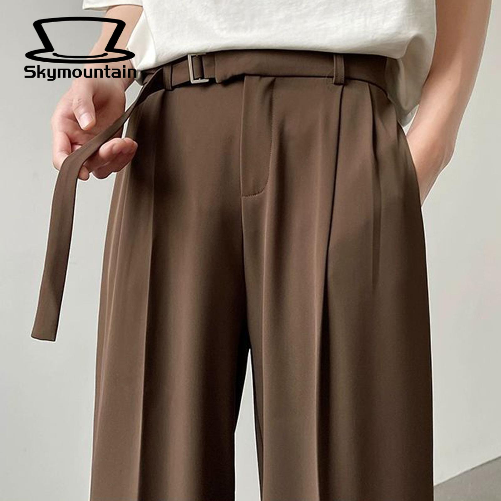 Men Casual Suit Pants Men's Wide Leg Suit Pants with Adjustable Waist Formal Business Style Trousers for Office Wear Streetwear Fashion for Solid Color Men Pants. 